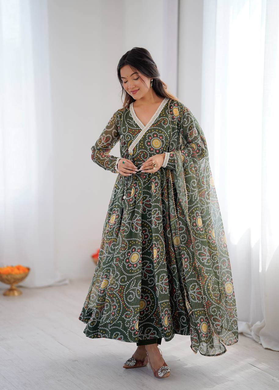 Eloriya Flowy Printed Georgette Anarkali Suit Set - M [38] | Eloriya India