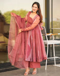 Eloriya Salmon Organza Suit Set - S [36] | Eloriya India