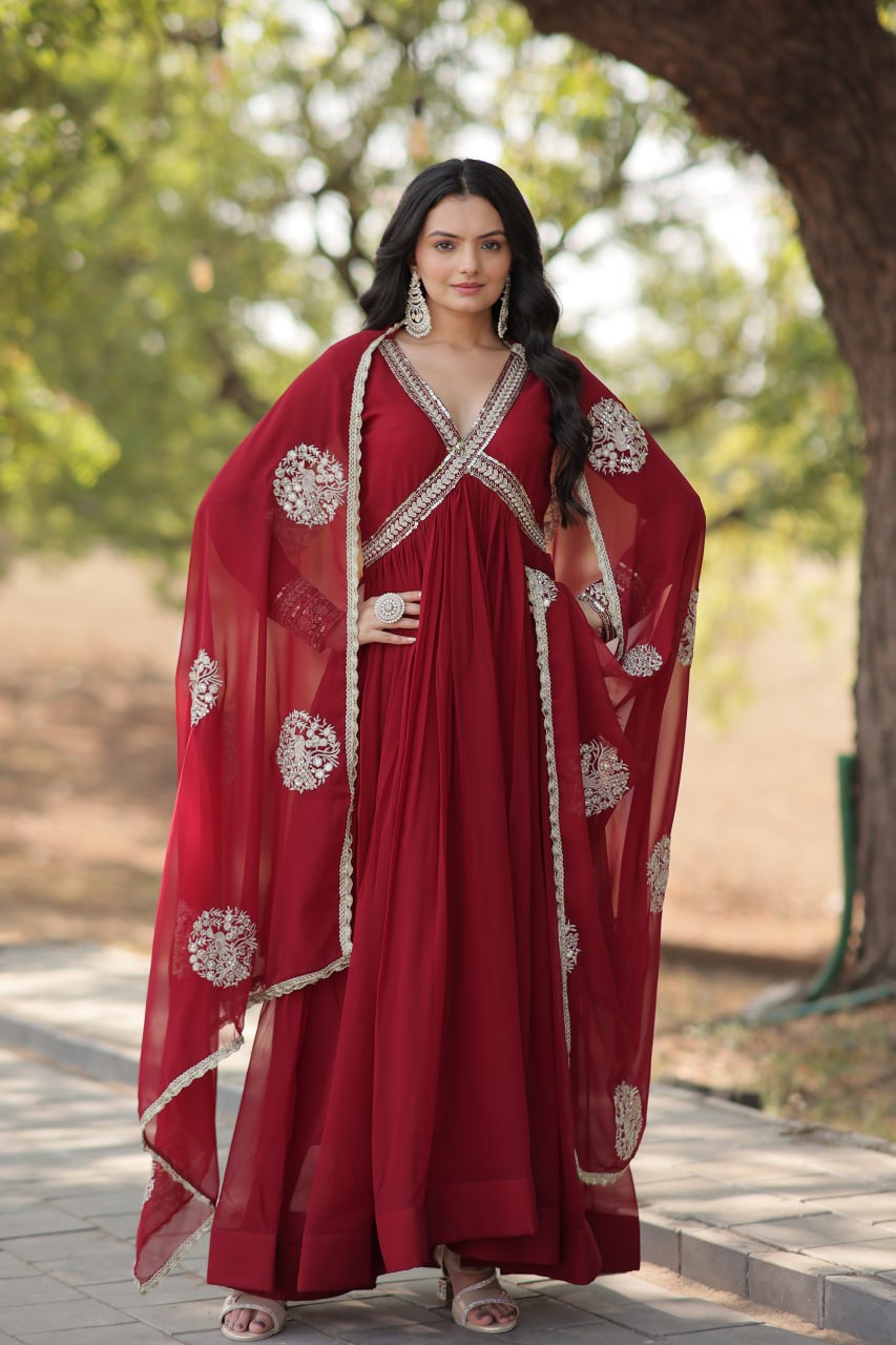 Eloriya Shiwani Premium Readymade Alia Cut Gown With Dupatta Set Ka-1107 - Royal Purple | Eloriya India