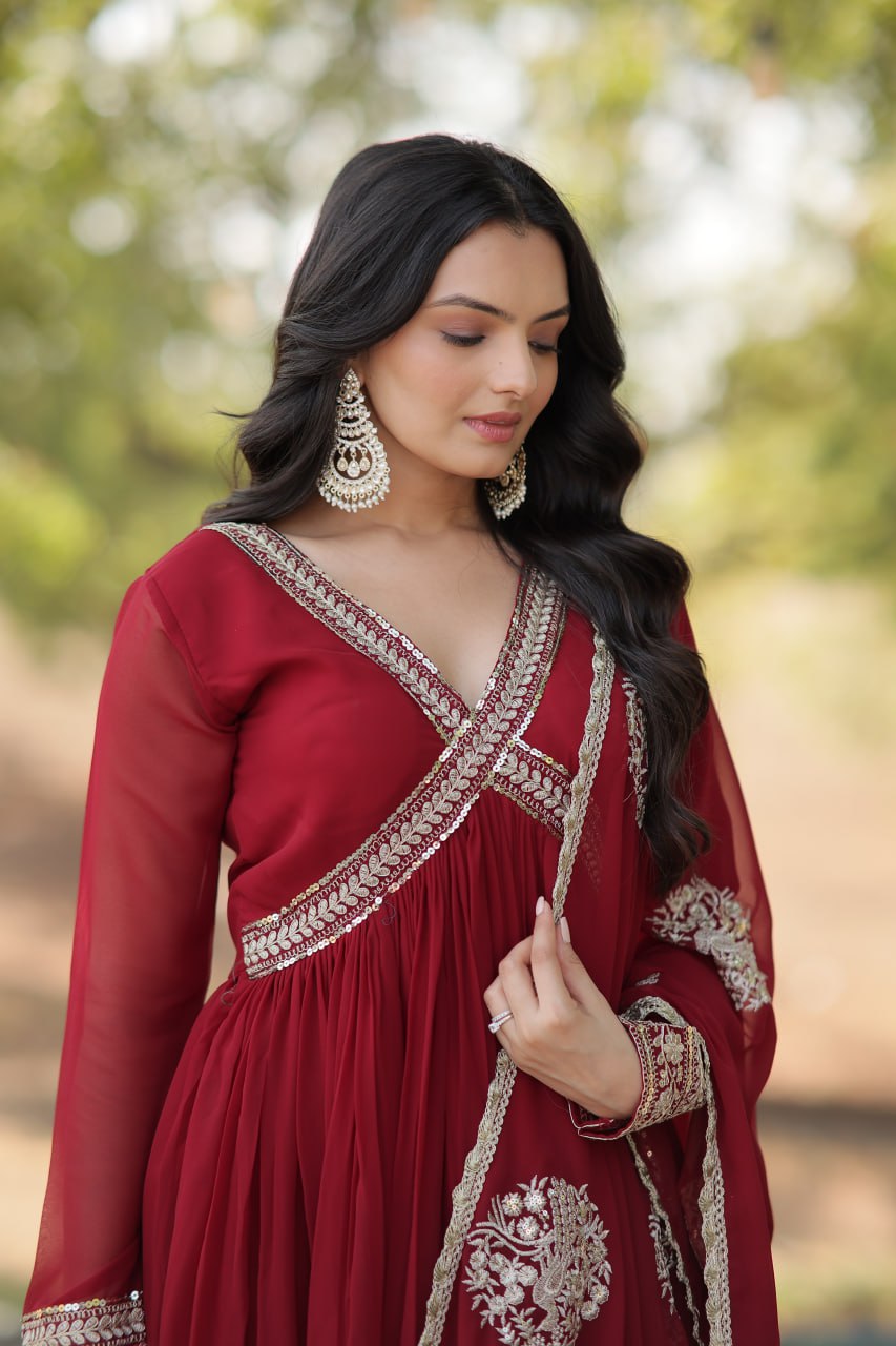 Eloriya Shiwani Premium Readymade Alia Cut Gown With Dupatta Set Ka-1107 - Royal Purple | Eloriya India