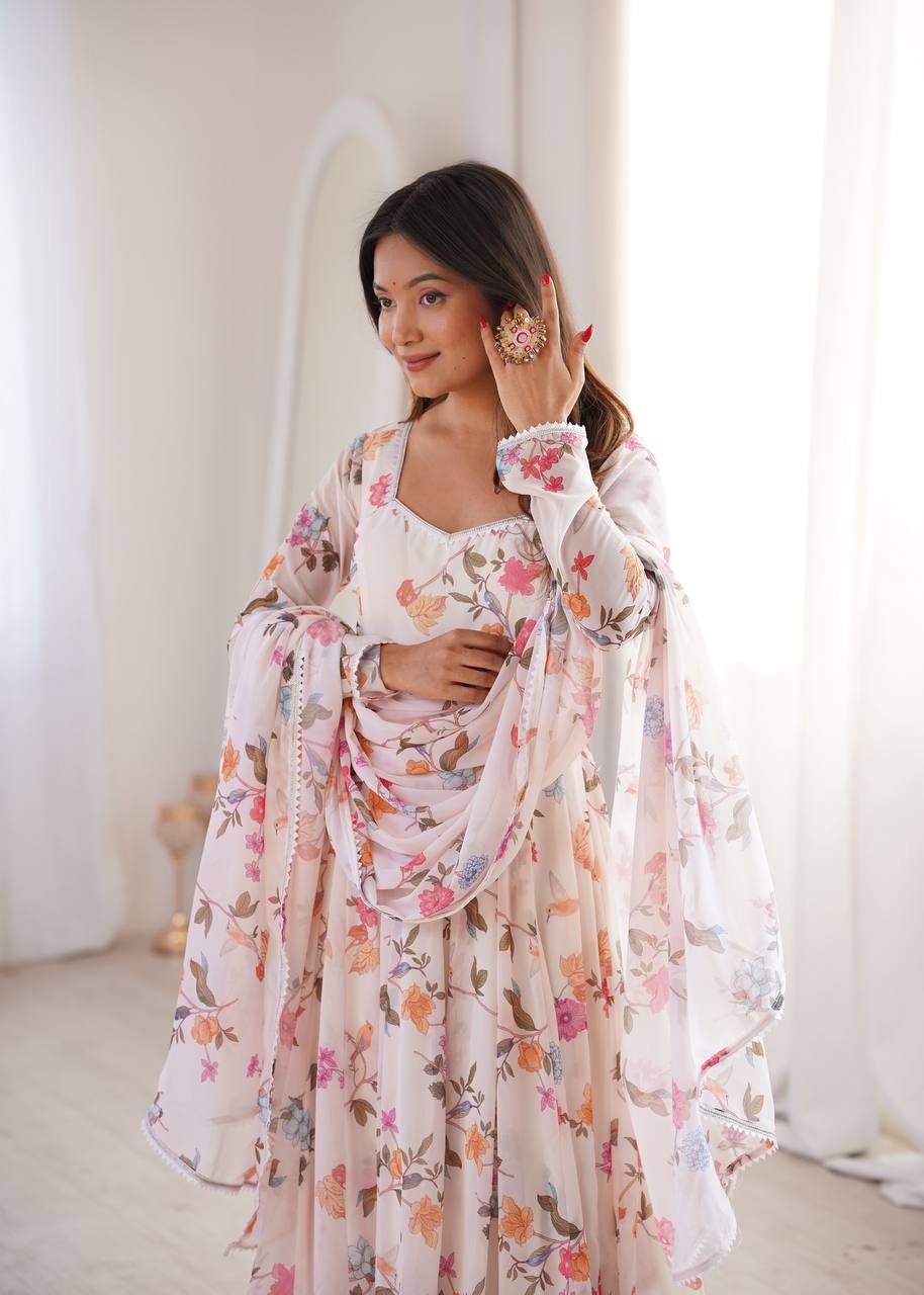 Eloriya Prinsi's Premium Printed Georgette Gown Set | Eloriya India