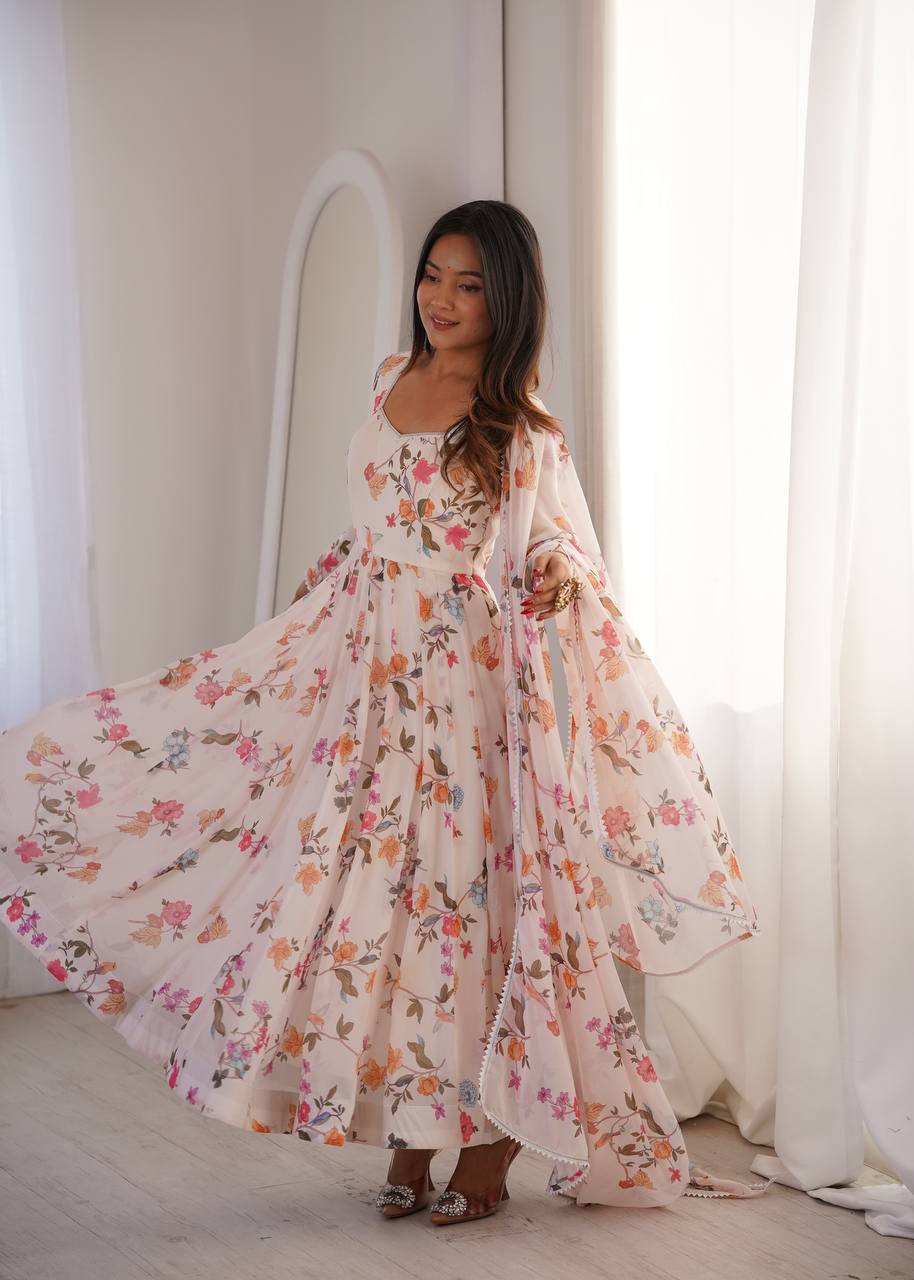 Eloriya Prinsi's Premium Printed Georgette Gown Set | Eloriya India