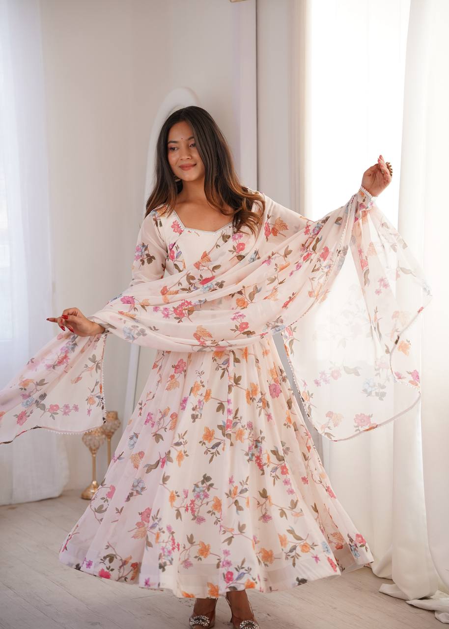 Eloriya Prinsi's Premium Printed Georgette Gown Set - S [36] | Eloriya India