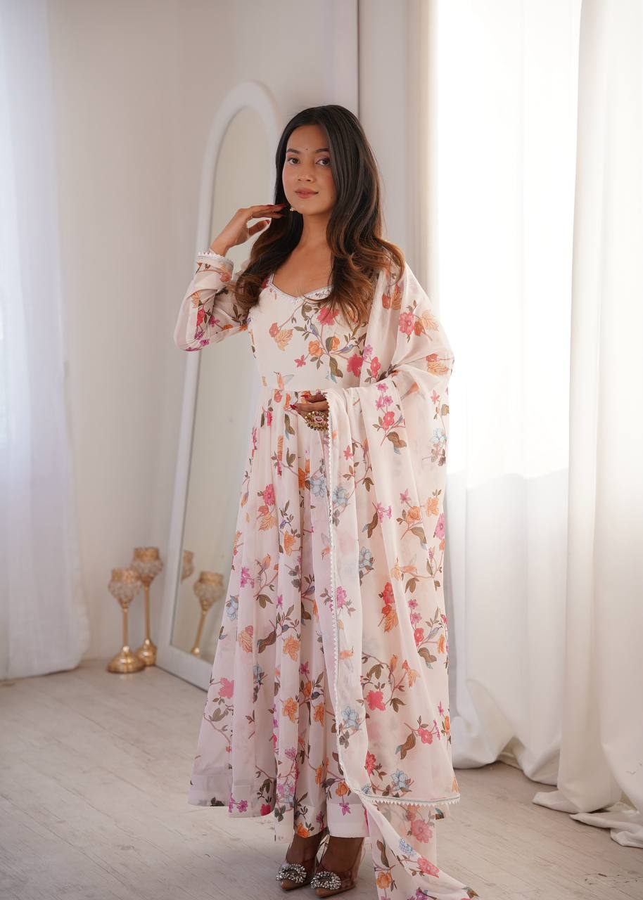 Eloriya Prinsi's Premium Printed Georgette Gown Set - M [38] | Eloriya India