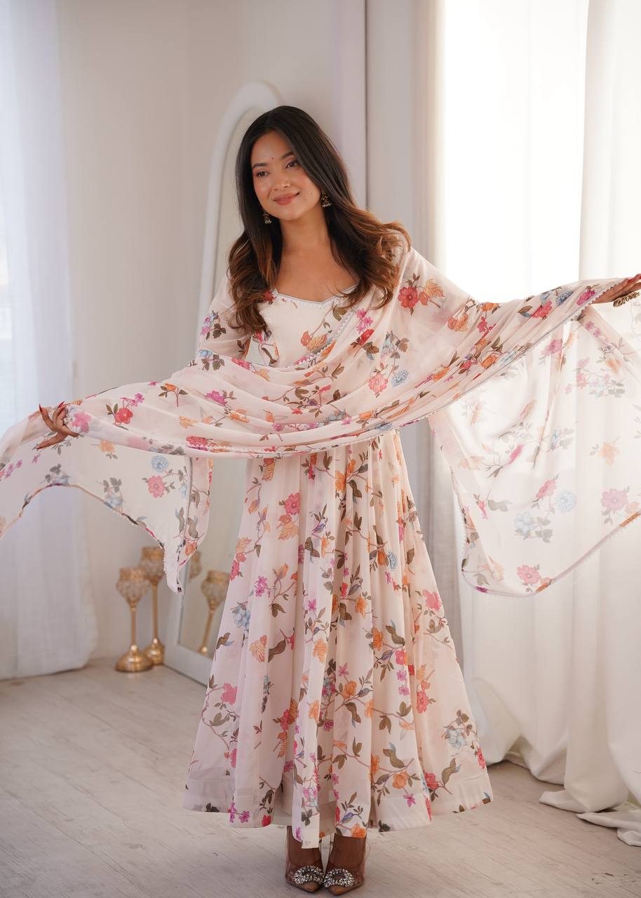 Eloriya Prinsi's Premium Printed Georgette Gown Set | Eloriya India