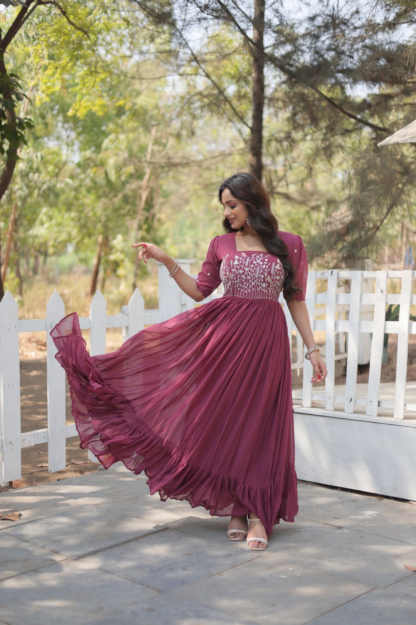 Eloriya Partywear Embroidered Work Gown Ka-1109 | Eloriya India