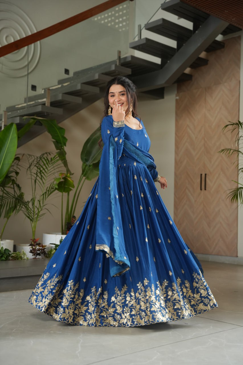 Eloriya New Designer Embroidered Zari Sequins Work Gown - Red | Eloriya India