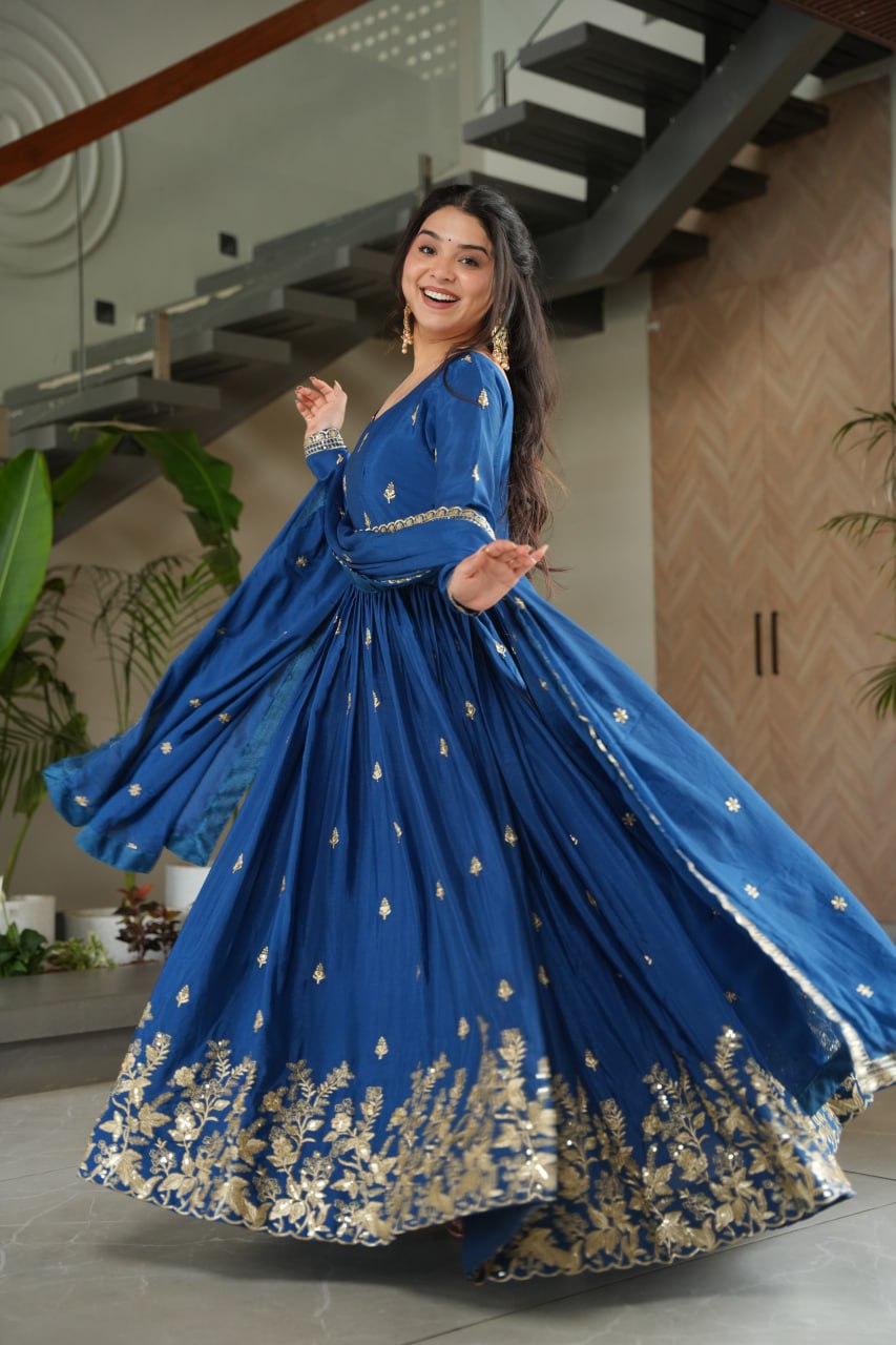 Eloriya New Designer Embroidered Zari Sequins Work Gown | Eloriya India