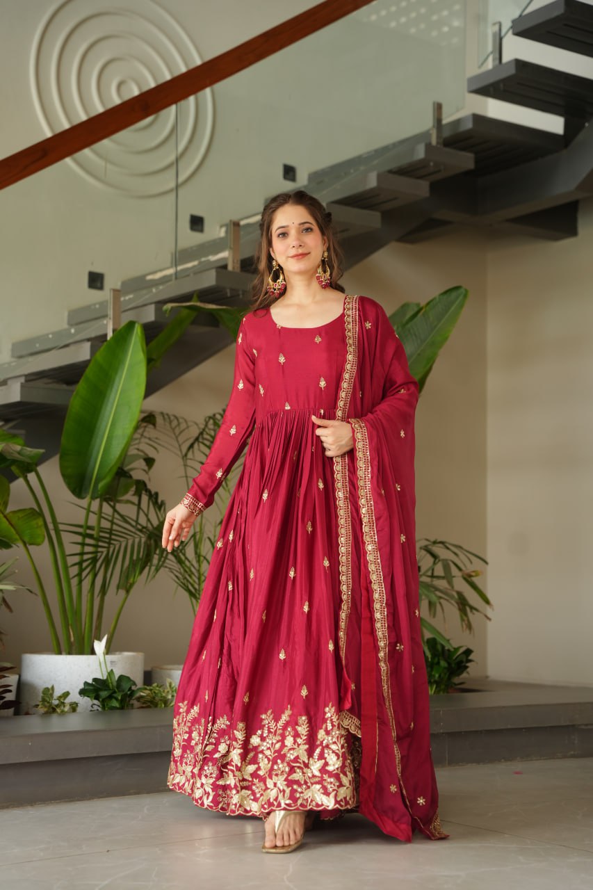 Eloriya New Designer Embroidered Zari Sequins Work Gown - Blue | Eloriya India