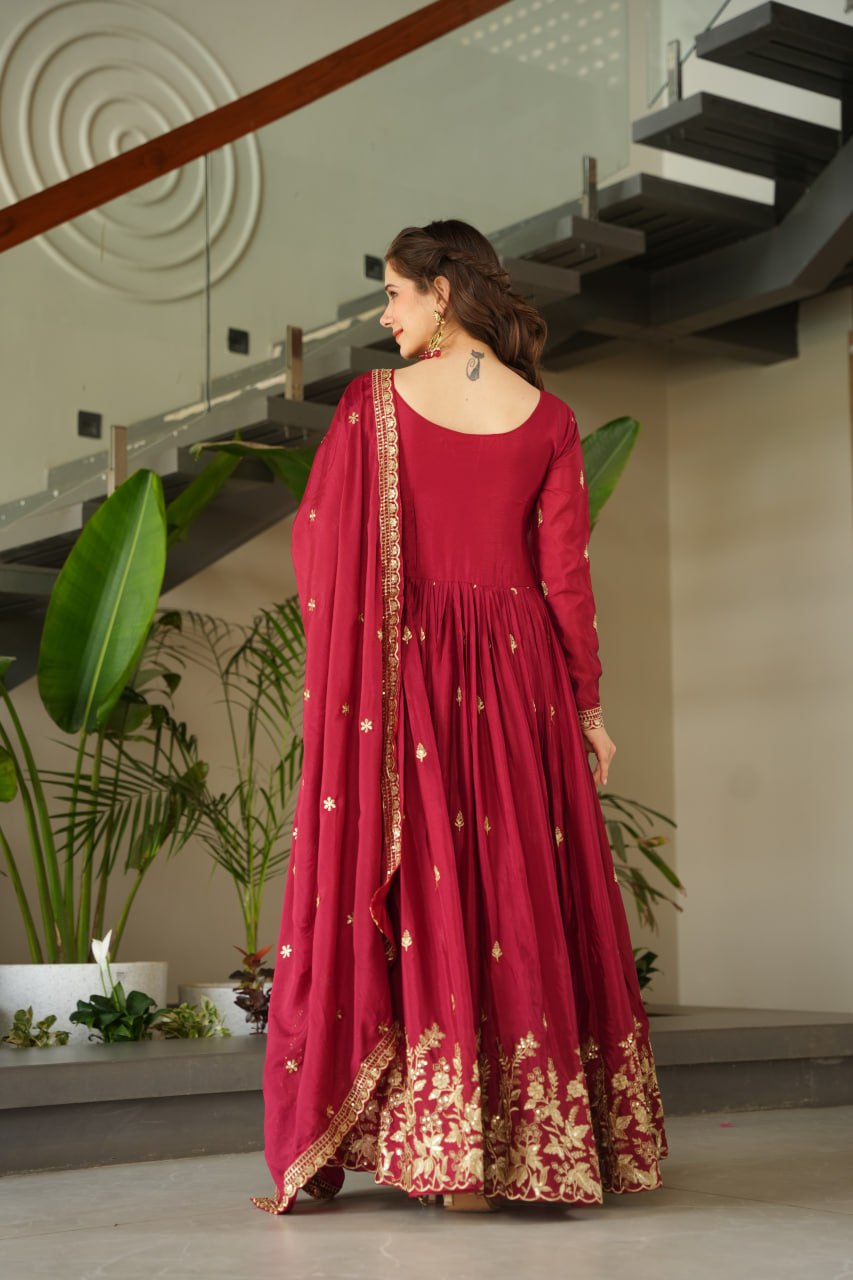Eloriya New Designer Embroidered Zari Sequins Work Gown - Blue | Eloriya India