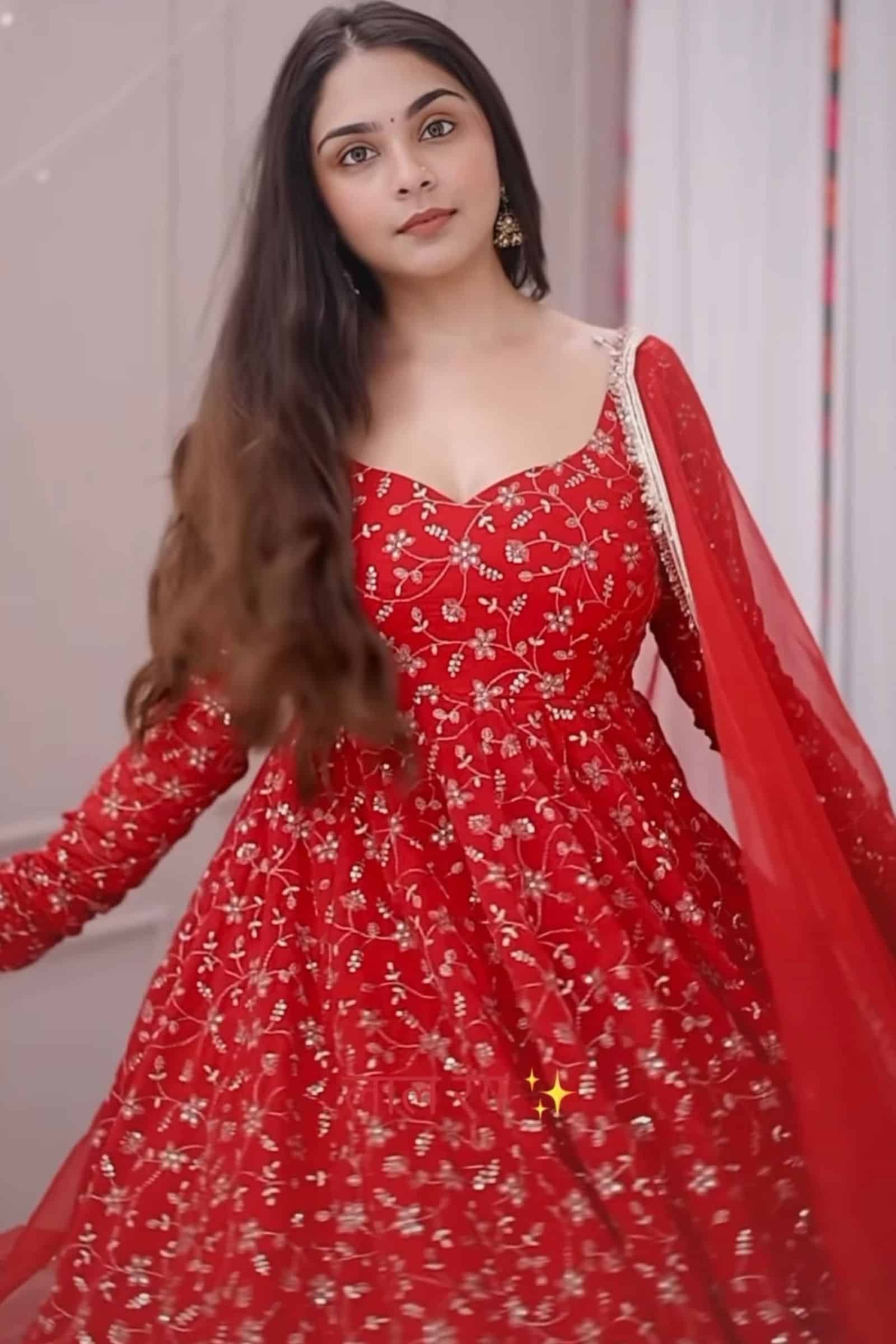 Eloriya Stunning Red Colour Premium Anarkali Suit Set - S [36] | Eloriya India